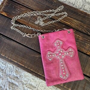 Pink Rhinestone Cross Purse, Small Versatile Crossbody Bag by Youmi K